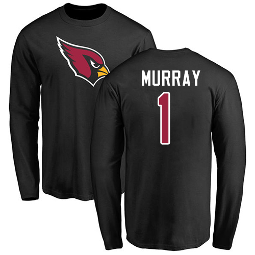 Arizona Cardinals Men Black Kyler Murray Name And Number Logo NFL Football #1 Long Sleeve T Shirt->nfl t-shirts->Sports Accessory